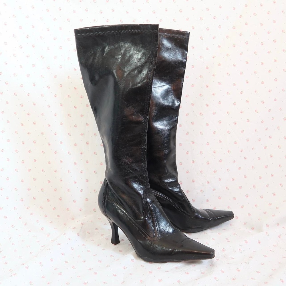 vintage franco sarto black knee high boots y2k pointed toe